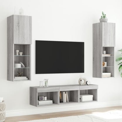 Mobili TV a Muro con LED 5pz Grigio Sonoma in Legno Multistrato