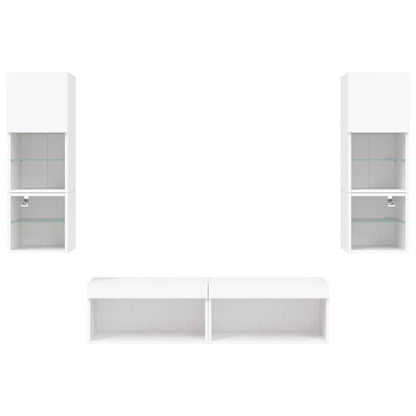 Mobili TV a Muro con LED 6pz Bianchi in Legno Multistrato