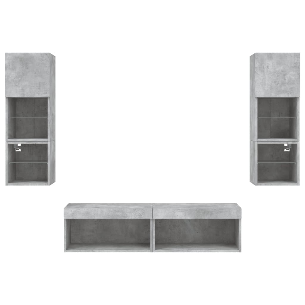Mobili TV a Muro con LED 6pz Grigio Cemento Legno Multistrato