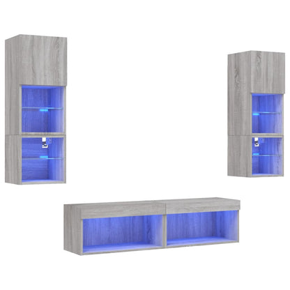 Mobili TV a Muro con LED 6pz Grigio Sonoma Legno Multistrato