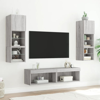 Mobili TV a Muro con LED 6pz Grigio Sonoma Legno Multistrato