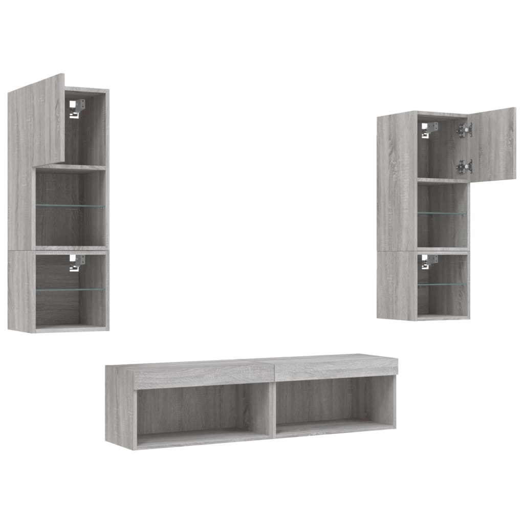 Mobili TV a Muro con LED 6pz Grigio Sonoma Legno Multistrato