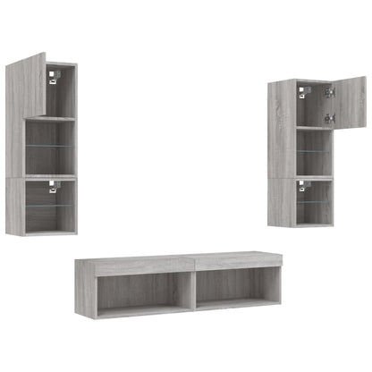 Mobili TV a Muro con LED 6pz Grigio Sonoma Legno Multistrato