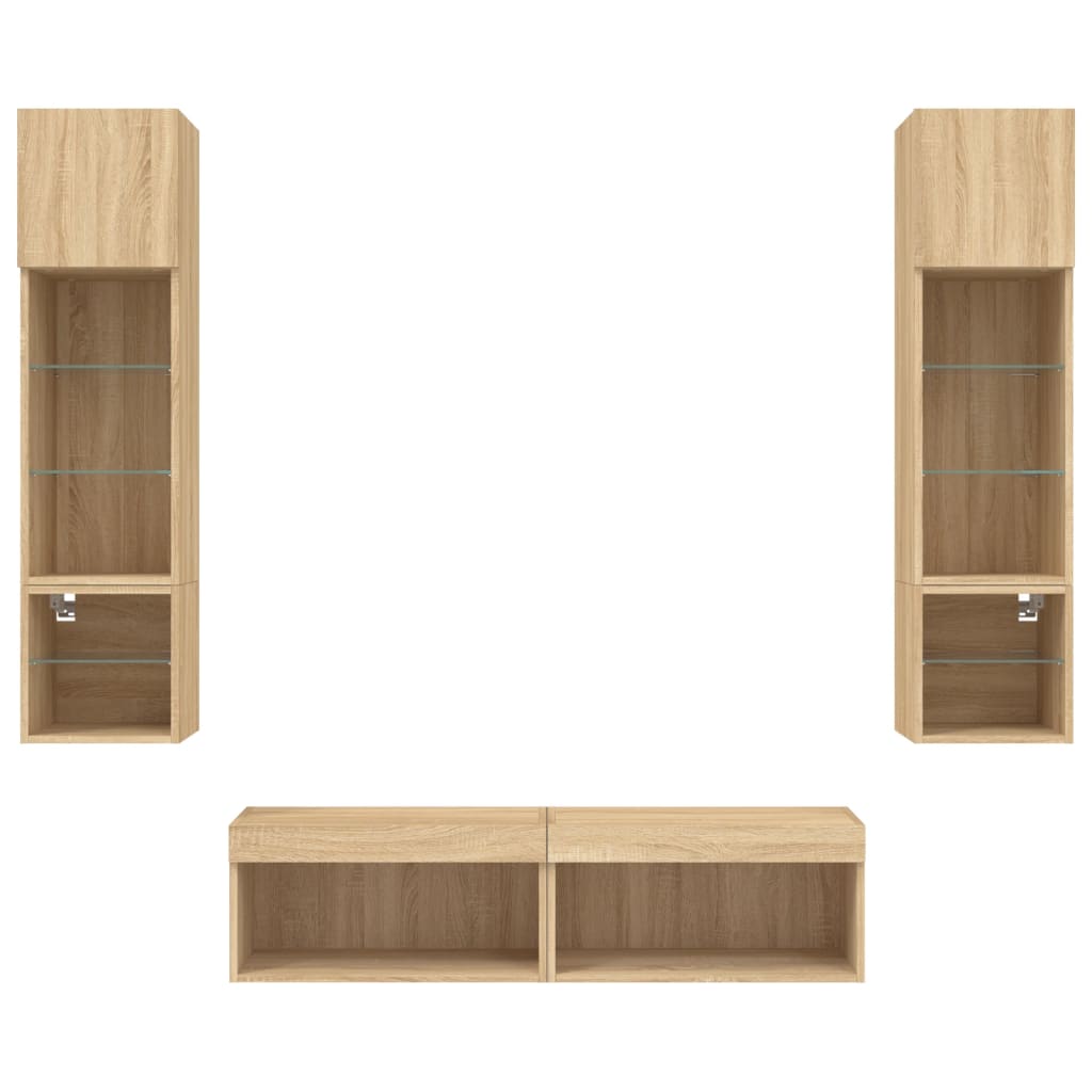 Mobili TV a Muro con LED 6pz Rovere Sonoma Legno Multistrato