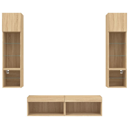 Mobili TV a Muro con LED 6pz Rovere Sonoma Legno Multistrato