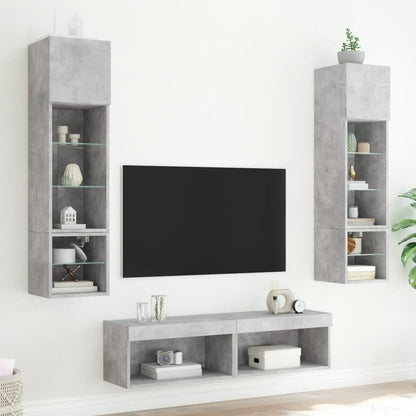 Mobili TV a Muro con LED 6pz Grigio Cemento Legno Multistrato