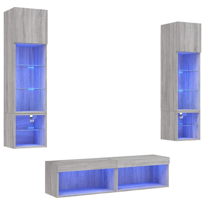 Mobili TV a Muro con LED 6pz Grigio Sonoma Legno Multistrato