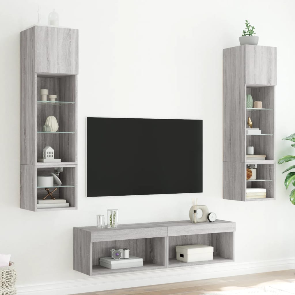 Mobili TV a Muro con LED 6pz Grigio Sonoma Legno Multistrato