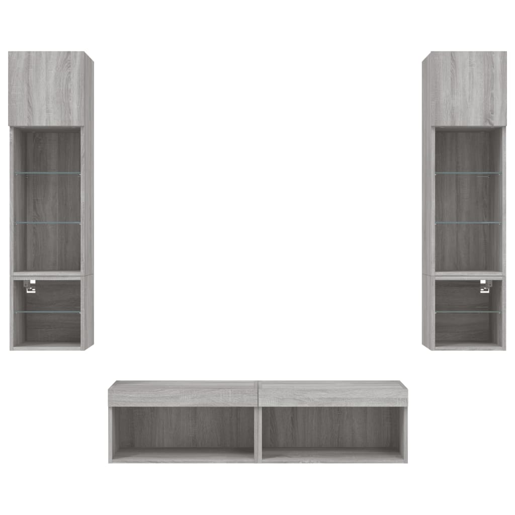 Mobili TV a Muro con LED 6pz Grigio Sonoma Legno Multistrato