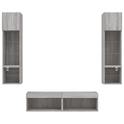 Mobili TV a Muro con LED 6pz Grigio Sonoma Legno Multistrato