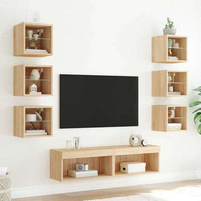 Mobili TV a Muro con LED 8pz Rovere Sonoma Legno Multistrato