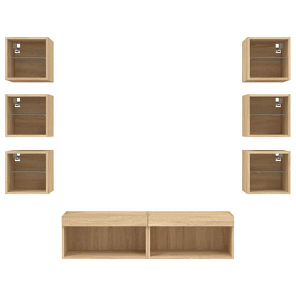 Mobili TV a Muro con LED 8pz Rovere Sonoma Legno Multistrato