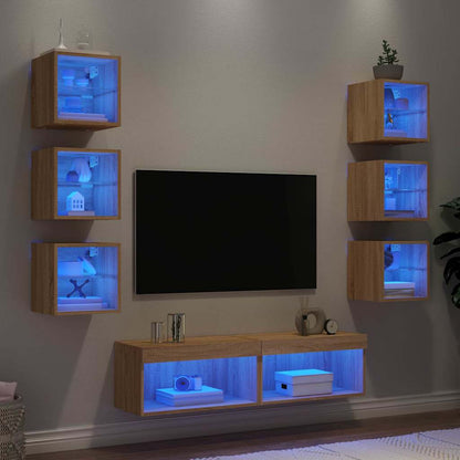 Mobili TV a Muro con LED 8pz Rovere Sonoma Legno Multistrato
