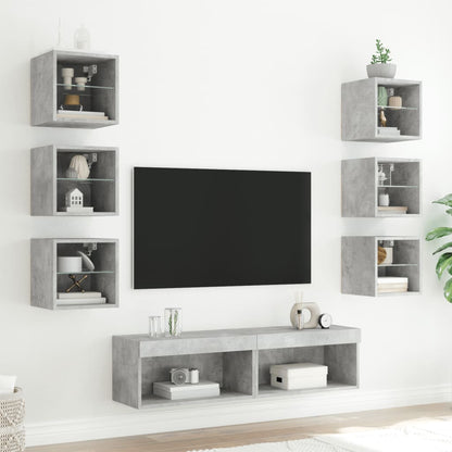Mobili TV a Muro con LED 8pz Grigio Cemento Legno Multistrato