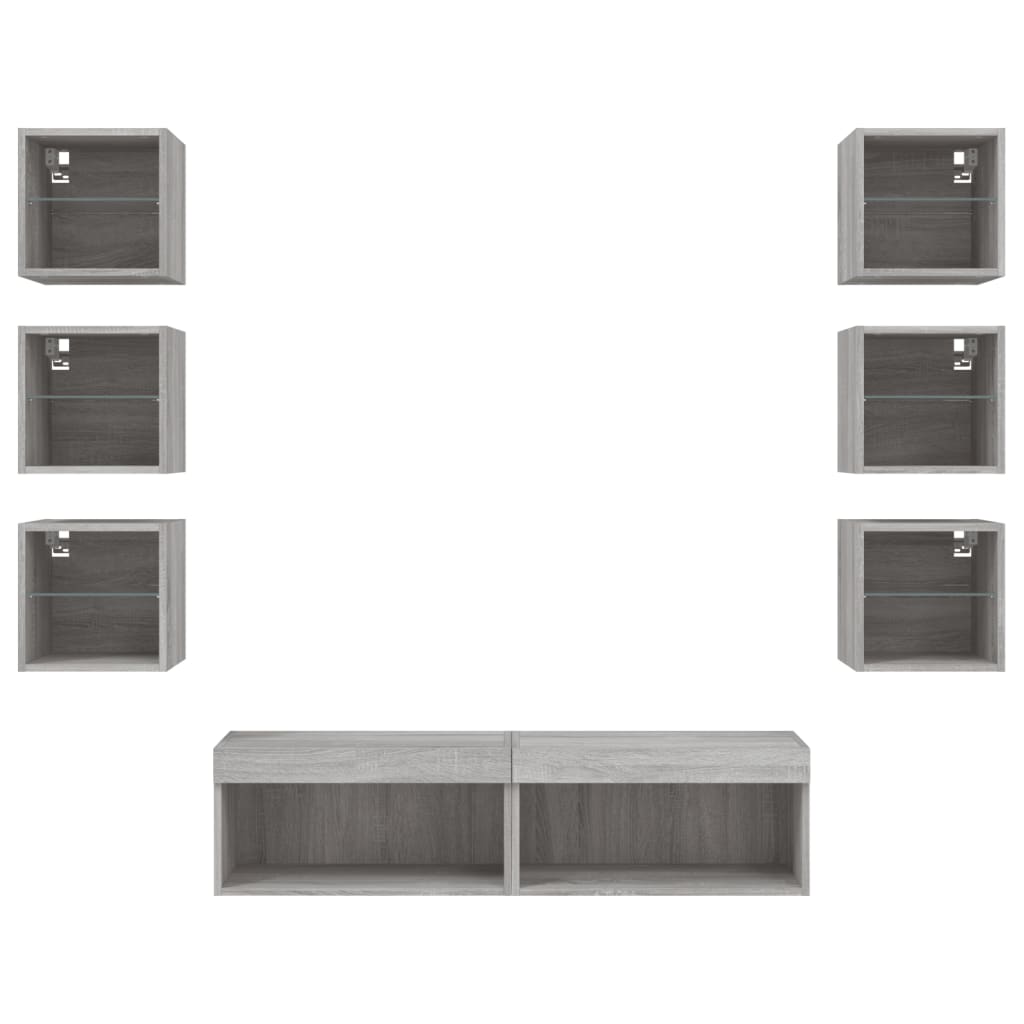 Mobili TV a Muro con LED 8pz Grigio Sonoma Legno Multistrato