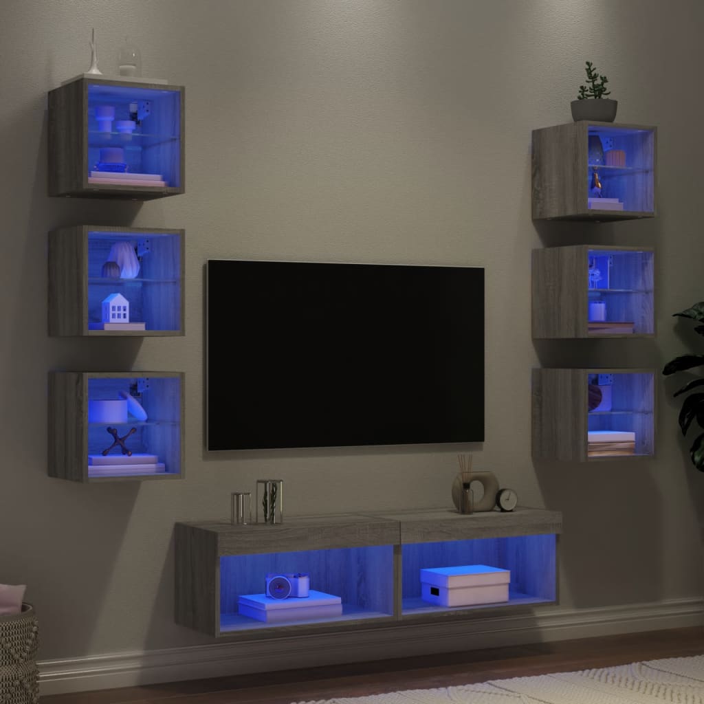 Mobili TV a Muro con LED 8pz Grigio Sonoma Legno Multistrato