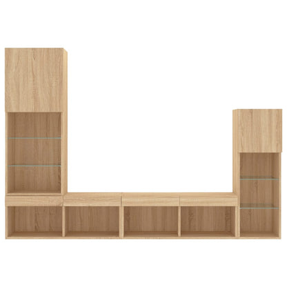 Mobili TV a Muro con LED 4pz Rovere Sonoma Legno Multistrato