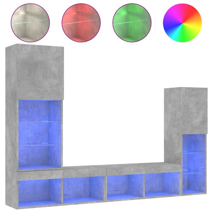 Mobili TV a Muro con LED 4pz Grigio Cemento Legno Multistrato