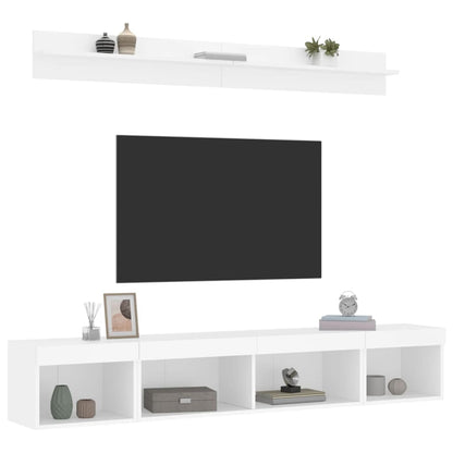 Mobili TV a Muro con LED 5pz Bianchi in Legno Multistrato