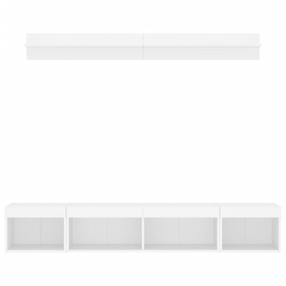 Mobili TV a Muro con LED 5pz Bianchi in Legno Multistrato