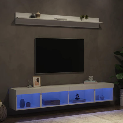 Mobili TV a Muro con LED 5pz Bianchi in Legno Multistrato