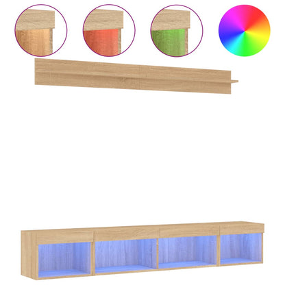 Mobili TV a Muro con LED 5pz Rovere Sonoma Legno Multistrato