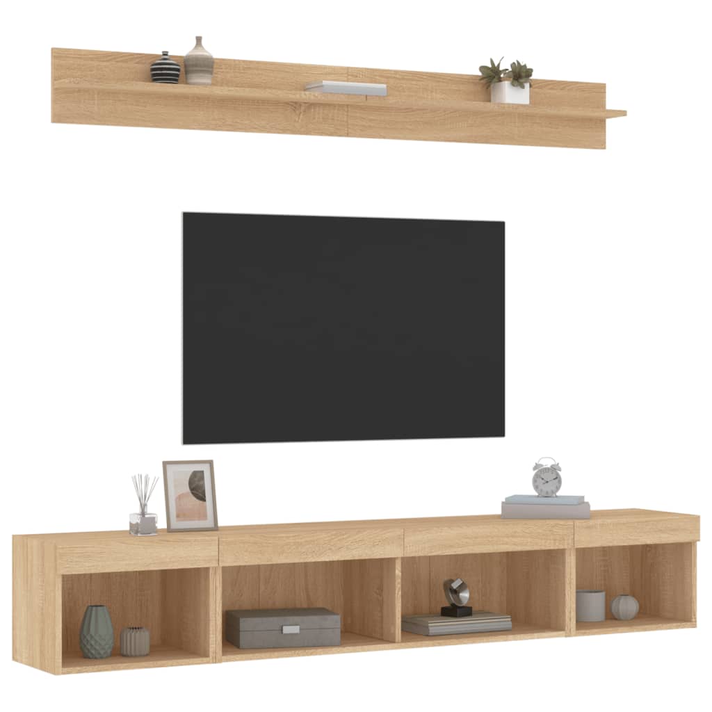 Mobili TV a Muro con LED 5pz Rovere Sonoma Legno Multistrato