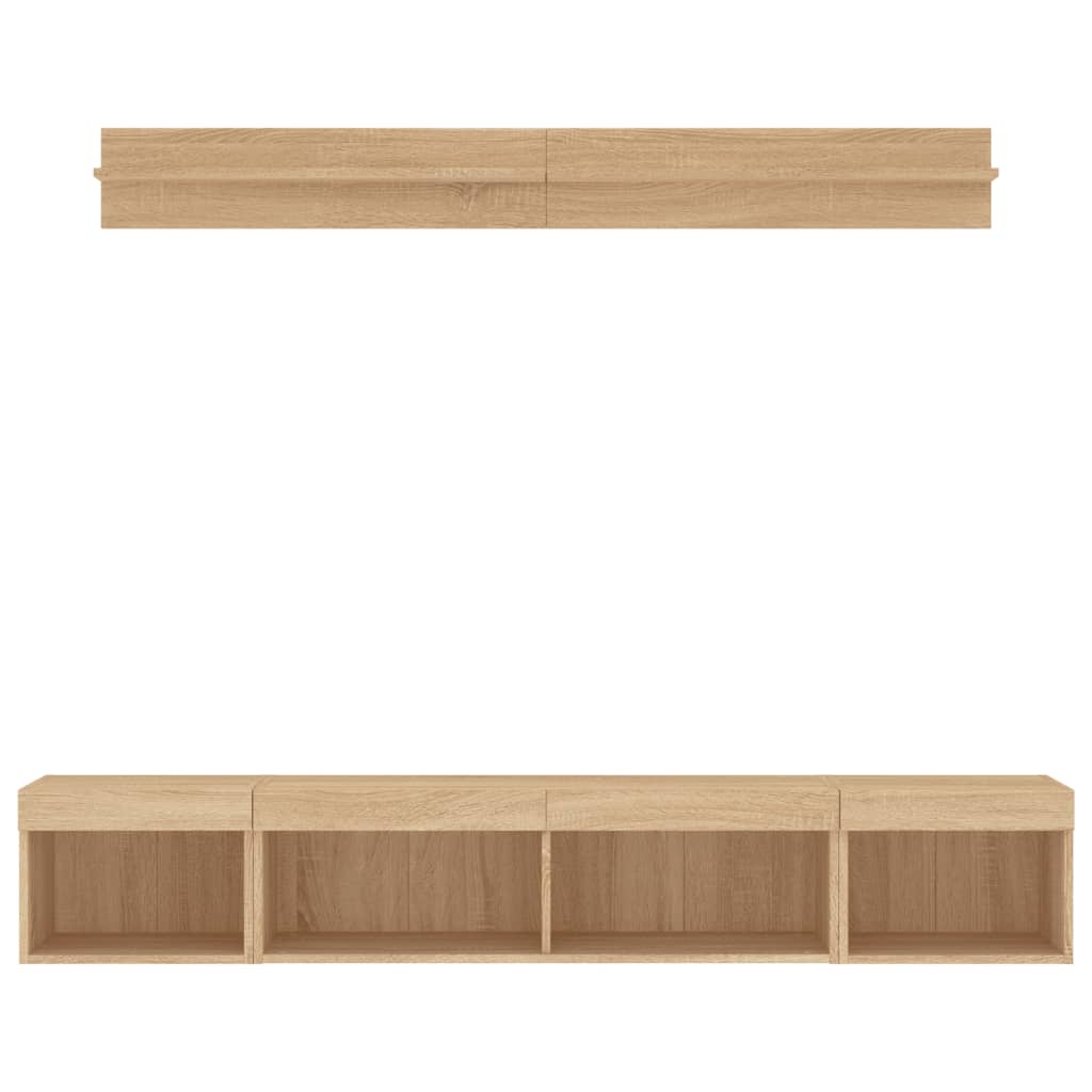 Mobili TV a Muro con LED 5pz Rovere Sonoma Legno Multistrato