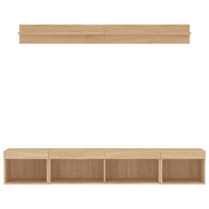 Mobili TV a Muro con LED 5pz Rovere Sonoma Legno Multistrato