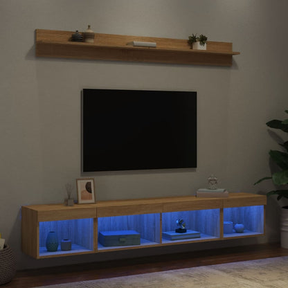 Mobili TV a Muro con LED 5pz Rovere Sonoma Legno Multistrato
