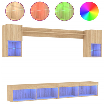 Mobili TV a Muro con LED 6pz Rovere Sonoma Legno Multistrato | homemem39