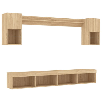 Mobili TV a Muro con LED 6pz Rovere Sonoma Legno Multistrato | homemem39