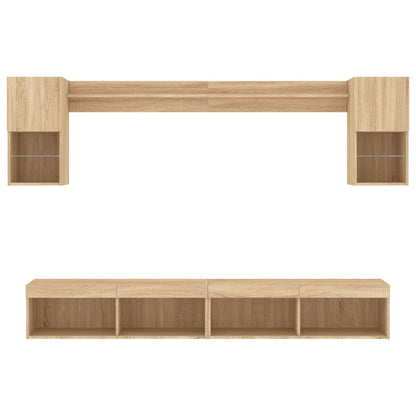 Mobili TV a Muro con LED 6pz Rovere Sonoma Legno Multistrato | homemem39