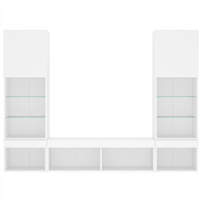 Mobili TV a Muro con LED 5pz Bianchi in Legno Multistrato