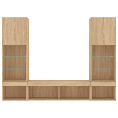 Mobili TV a Muro con LED 5pz Rovere Sonoma Legno Multistrato