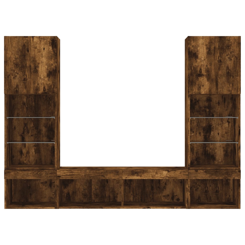 Mobili TV a Muro con LED 5pz Rovere Fumo in Legno Multistrato