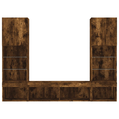 Mobili TV a Muro con LED 5pz Rovere Fumo in Legno Multistrato