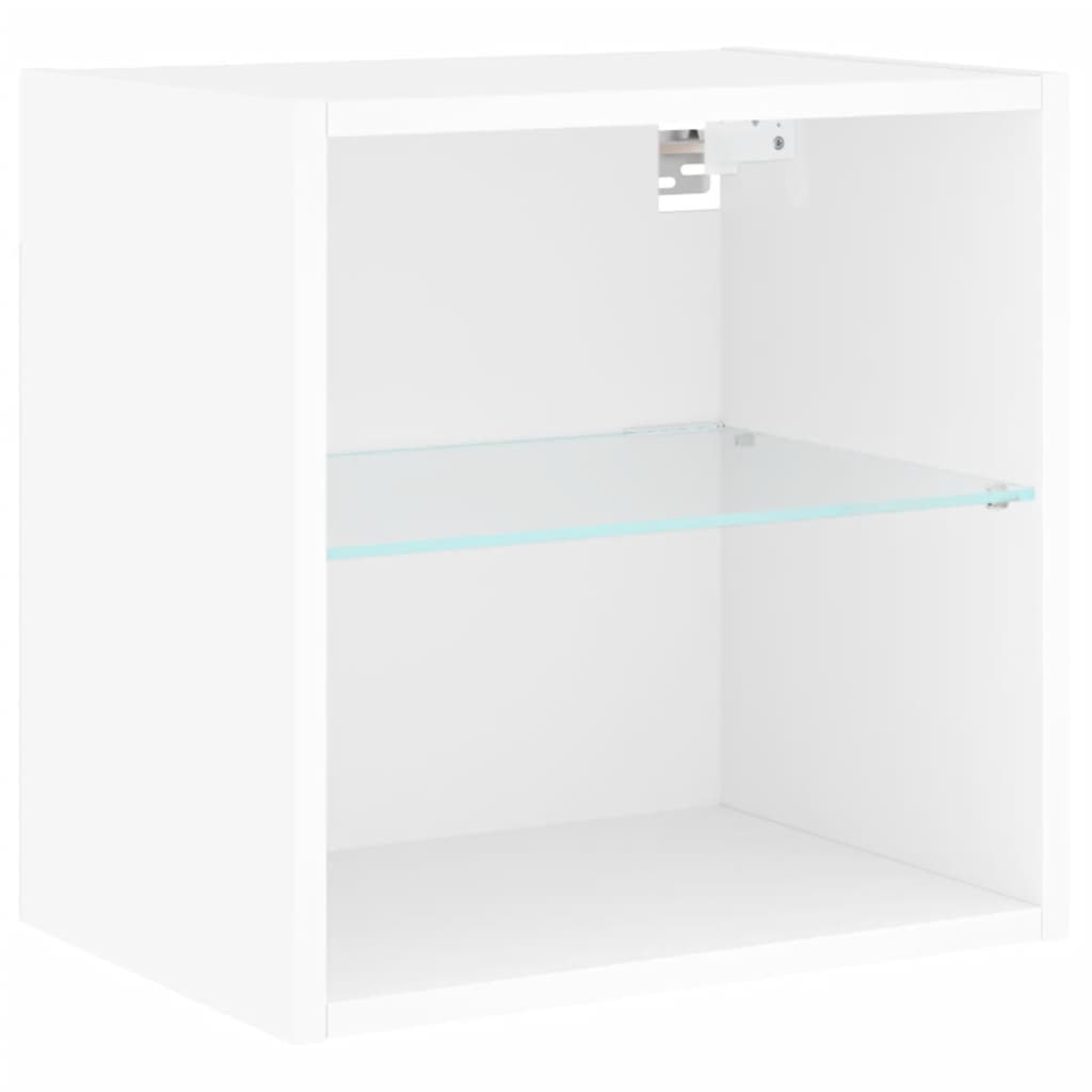 Mobili TV a Muro con LED 5pz Bianchi in Legno Multistrato