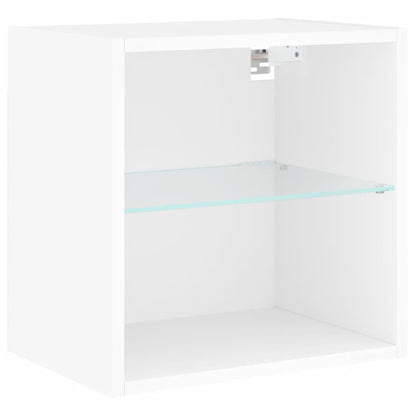 Mobili TV a Muro con LED 5pz Bianchi in Legno Multistrato