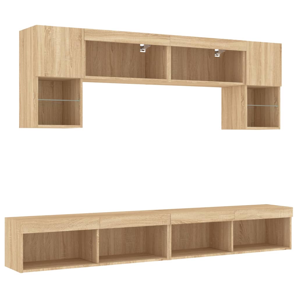 Mobili TV a Muro con LED 6pz Rovere Sonoma Legno Multistrato | homemem39