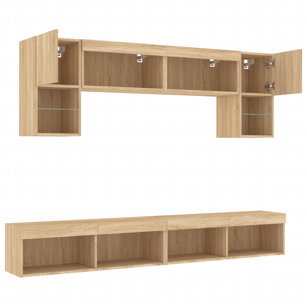 Mobili TV a Muro con LED 6pz Rovere Sonoma Legno Multistrato | homemem39