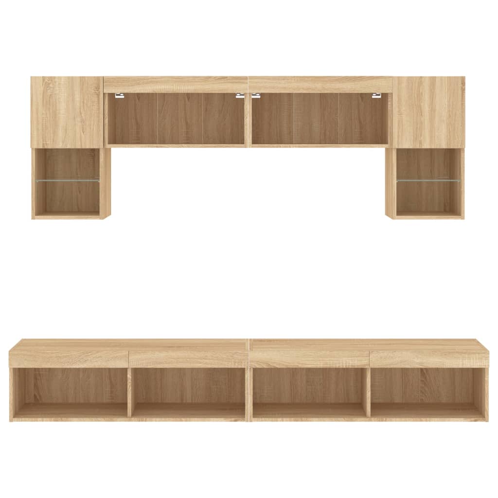 Mobili TV a Muro con LED 6pz Rovere Sonoma Legno Multistrato | homemem39