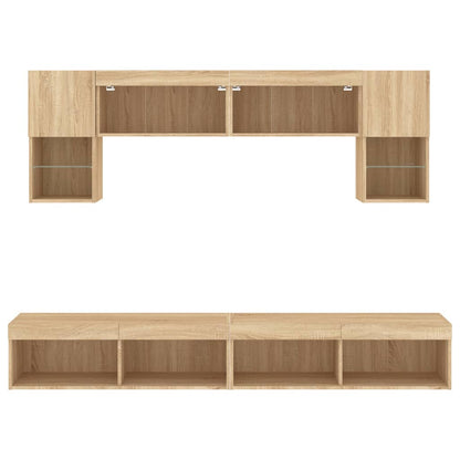 Mobili TV a Muro con LED 6pz Rovere Sonoma Legno Multistrato | homemem39