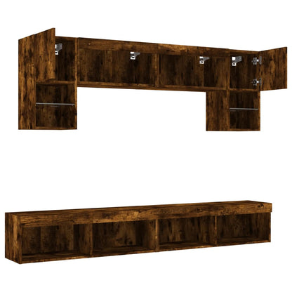 Mobili TV a Muro con LED 6pz Rovere Fumo in Legno Multistrato | homemem39