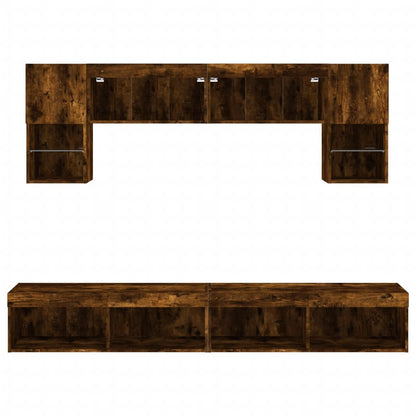 Mobili TV a Muro con LED 6pz Rovere Fumo in Legno Multistrato | homemem39