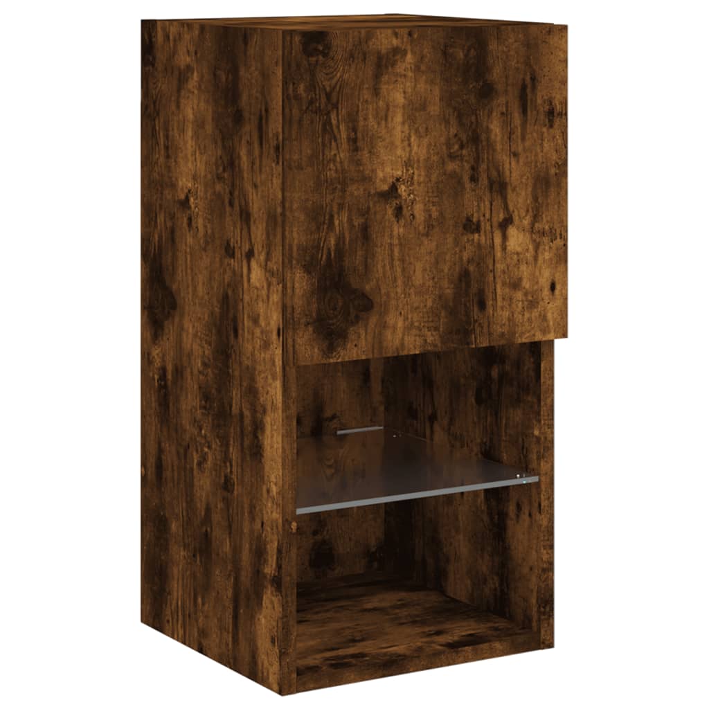 Mobili TV a Muro con LED 6pz Rovere Fumo in Legno Multistrato | homemem39