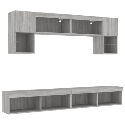 Mobili TV a Muro con LED 6pz Grigio Sonoma Legno Multistrato | homemem39