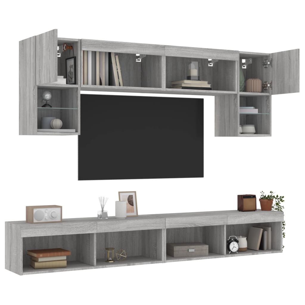 Mobili TV a Muro con LED 6pz Grigio Sonoma Legno Multistrato | homemem39