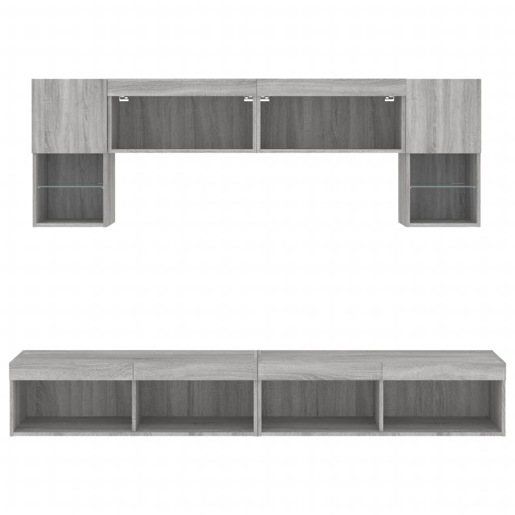 Mobili TV a Muro con LED 6pz Grigio Sonoma Legno Multistrato | homemem39