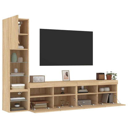 Mobili TV a Muro con LED 4pz Rovere Sonoma Legno Multistrato | homemem39